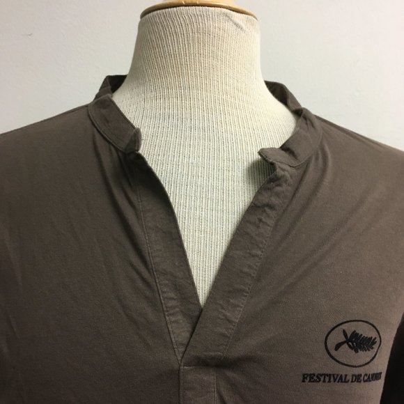 Festival de Cannes film festival henley brown long sleeve cotton t shirt  M - Picture 3 of 5